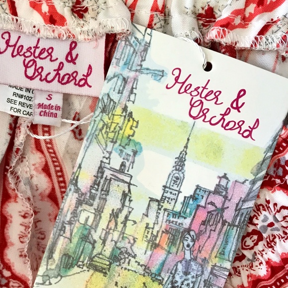 Hester & Orchard Orange Red White Medallion Drawstring Pants - Picture 8 of 10